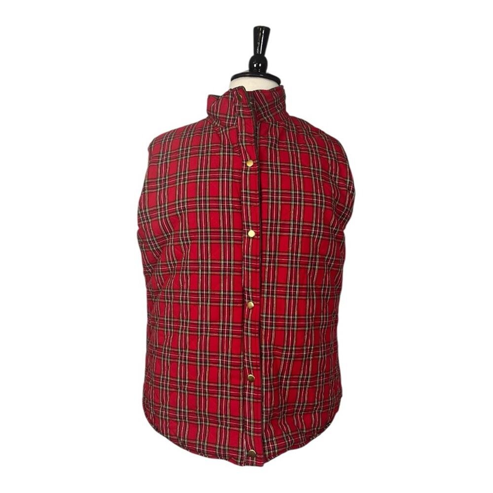 Glizy Quilted Vest Snap Front Reversible Green Red Plaid Women’s Size 2XL